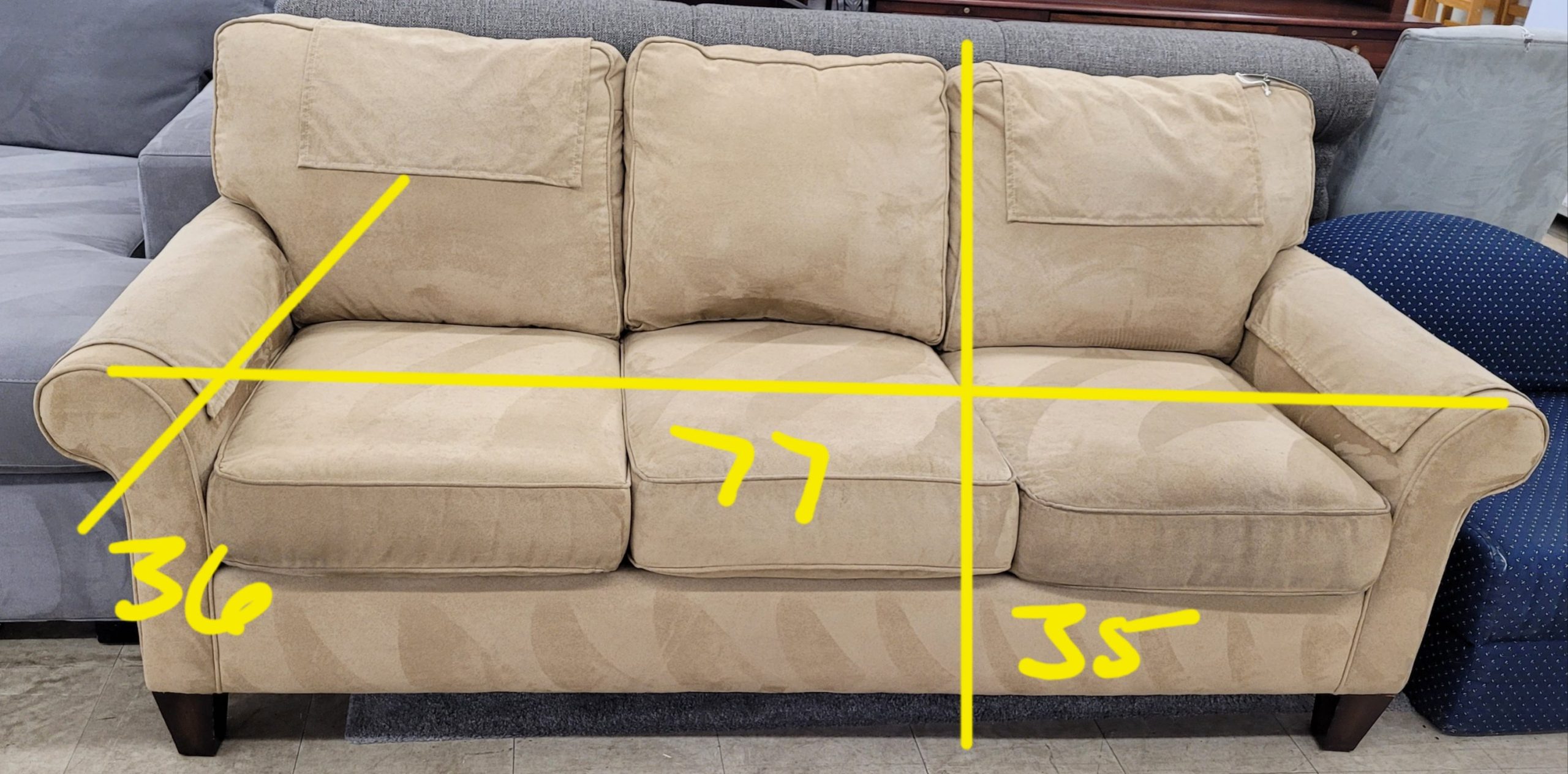 Camel Color Suede Couch By: Flexsteel - Image 4 Camel Color Suede Couch By: Flexsteel - Image 4