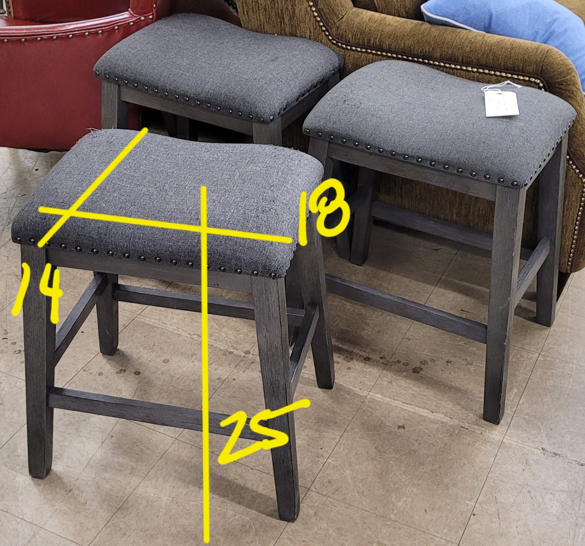 Grey Counter Height Stools Set Of 3 - Image 5 Grey Counter Height Stools Set Of 3 - Image 5