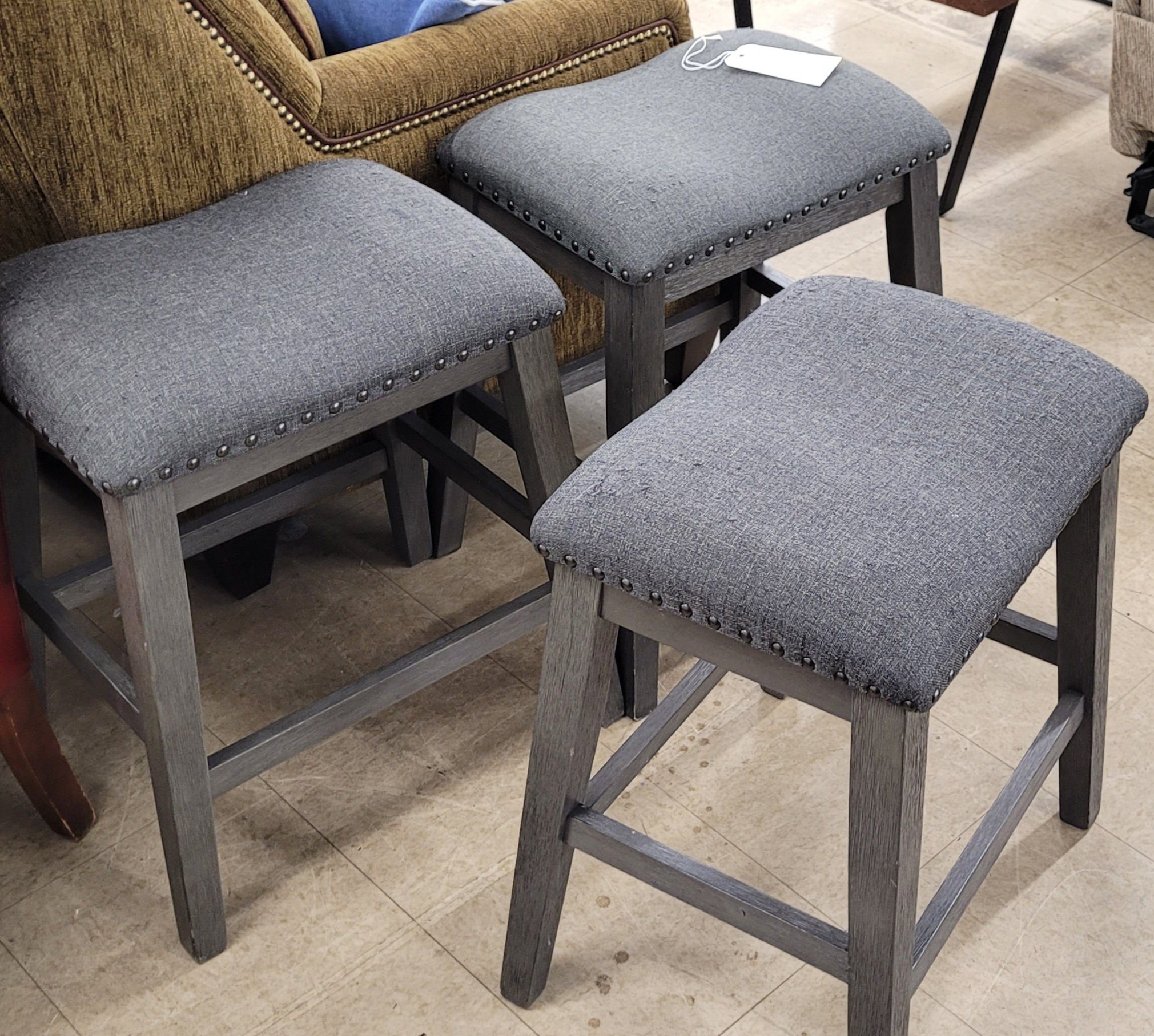 Grey Counter Height Stools Set Of 3 - Image 2 Grey Counter Height Stools Set Of 3 - Image 2