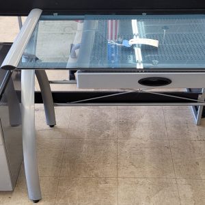 Glass & Metal Desk w/Rolling Filing Cabinet