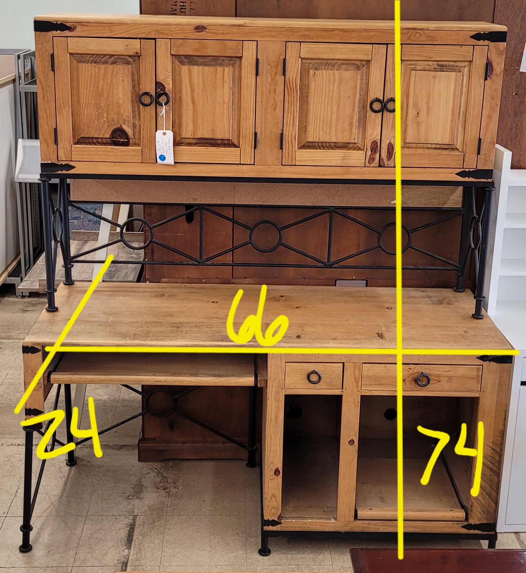 Knotty Pine &Amp; Iron Desk W/Hutch - Image 5 Knotty Pine &Amp; Iron Desk W/Hutch - Image 5