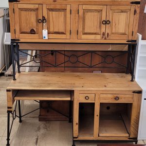 Knotty Pine & Iron Desk w/Hutch