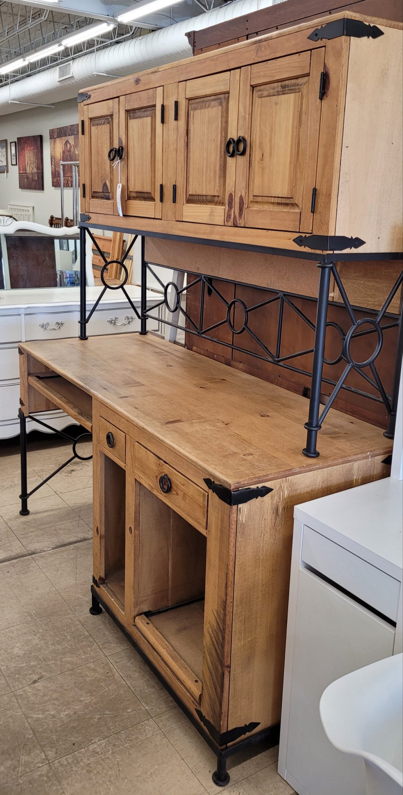 Knotty Pine &Amp; Iron Desk W/Hutch - Image 3 Knotty Pine &Amp; Iron Desk W/Hutch - Image 3