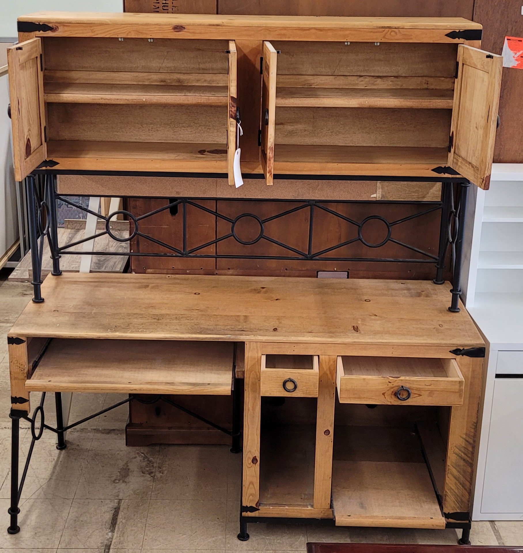 Knotty Pine &Amp; Iron Desk W/Hutch - Image 4 Knotty Pine &Amp; Iron Desk W/Hutch - Image 4