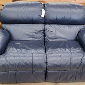 Deep Blue Leather Loveseat