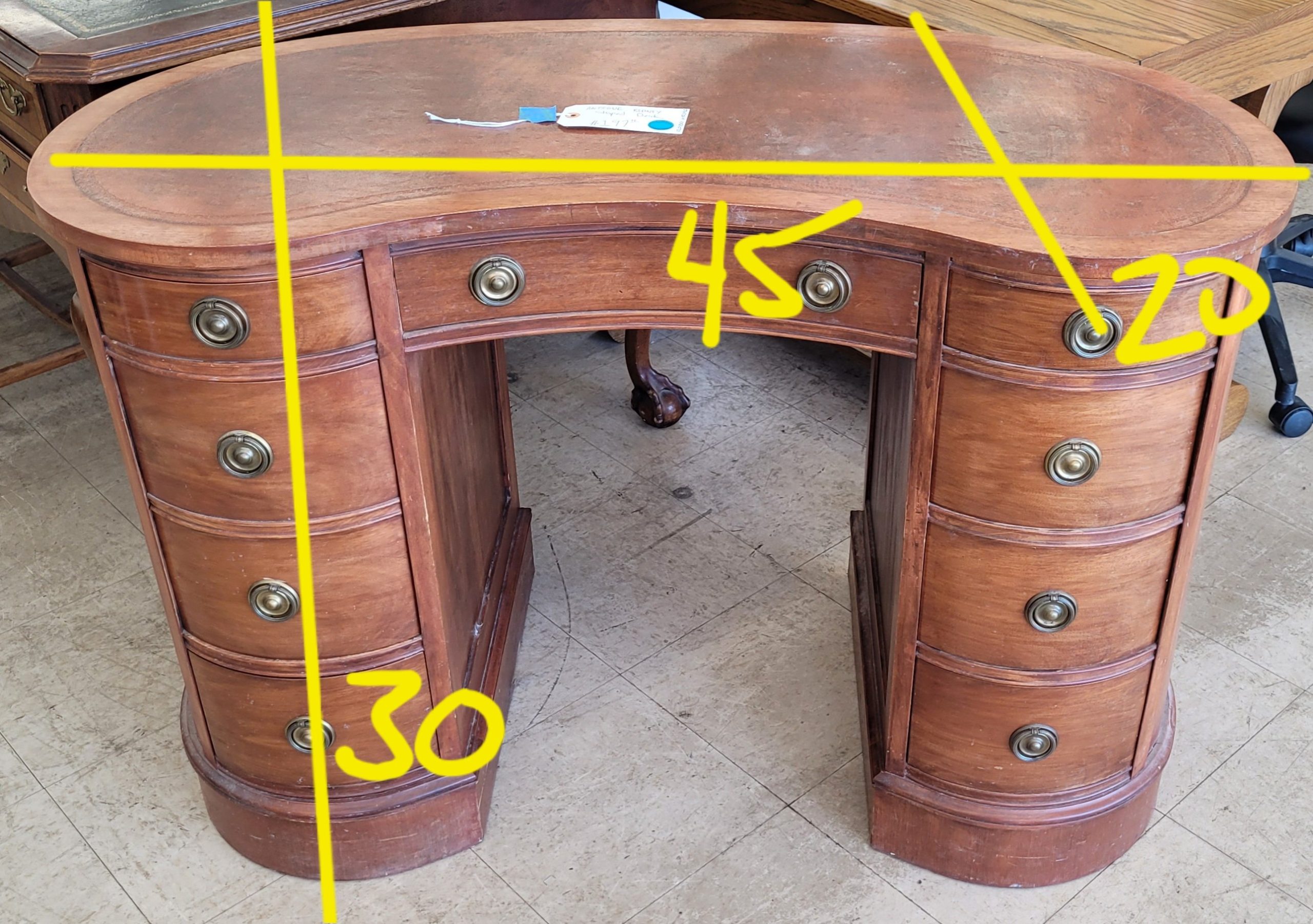 Antique Kidney Shaped Desk - Image 5 Antique Kidney Shaped Desk - Image 5