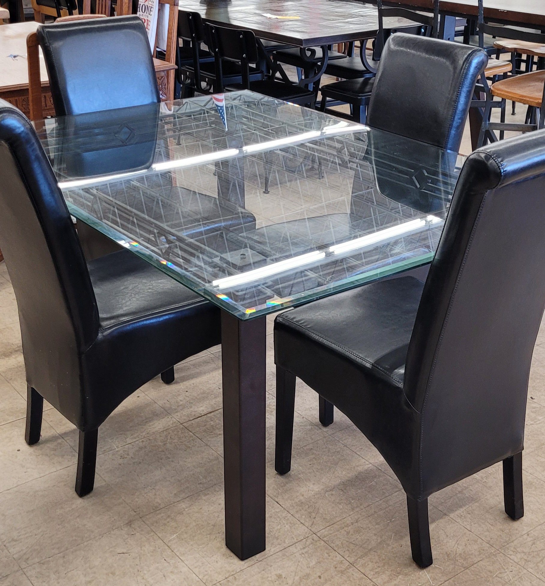 Modern Glass &Amp; Leather Dining Set - Image 2 Modern Glass &Amp; Leather Dining Set - Image 2